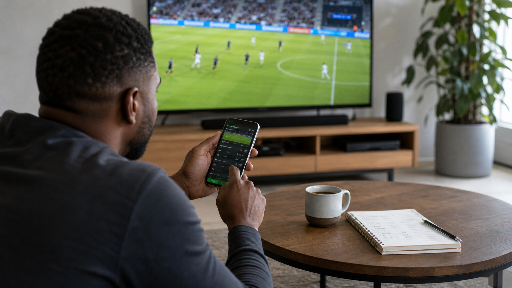South African bettor comparing online betting markets on a mobile phone