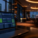 South African online betting laptop in front of a traditional casino venue