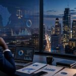 Realistic editorial African city lights and digital compliance imagery representing regulated online gambling