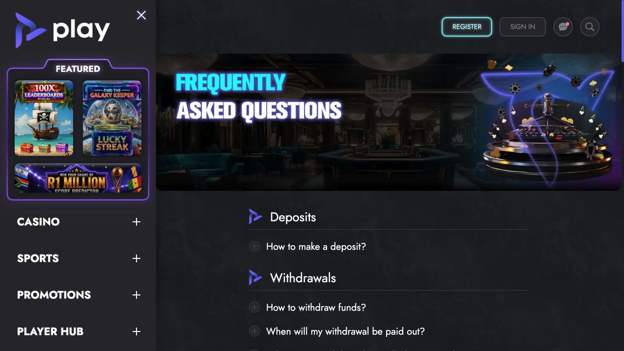Play Casino FAQ page
