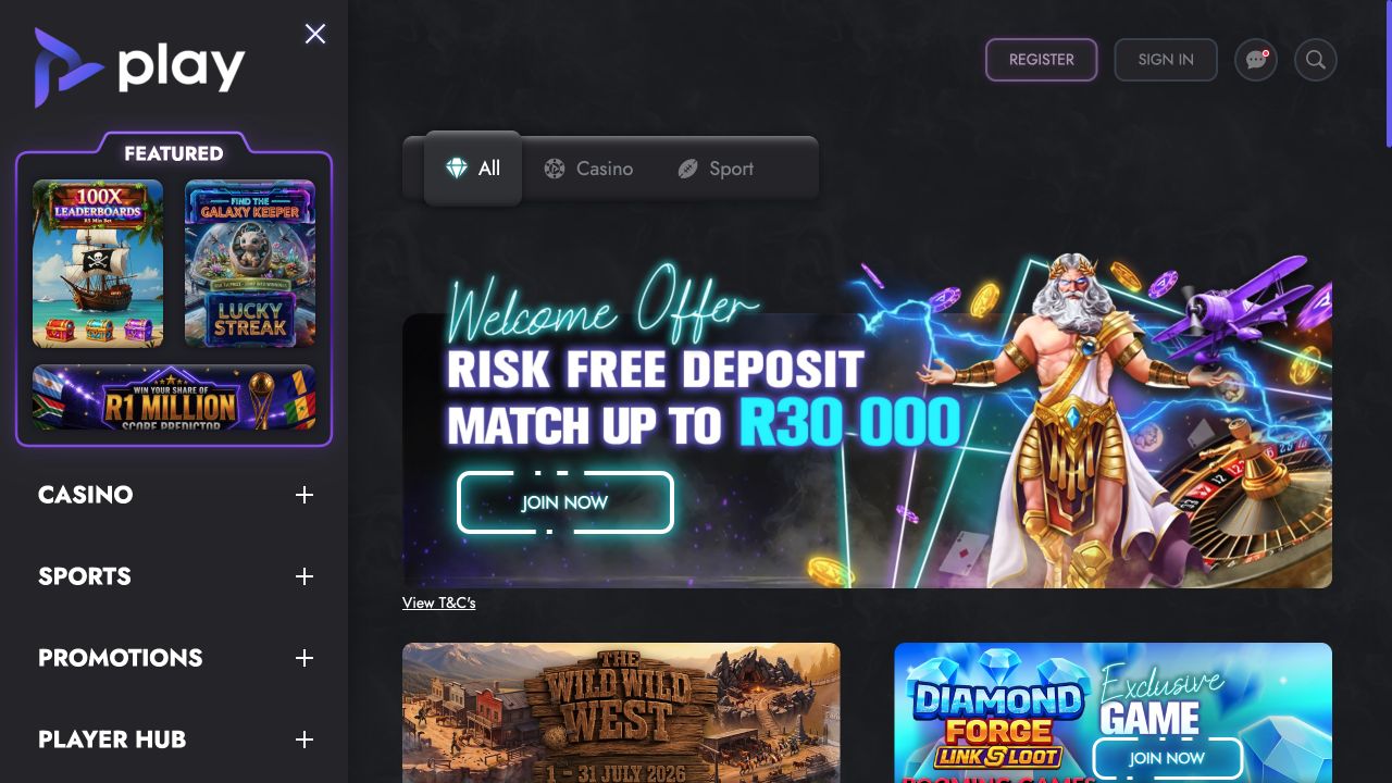 Play Casino promotions page showing current welcome and game campaigns