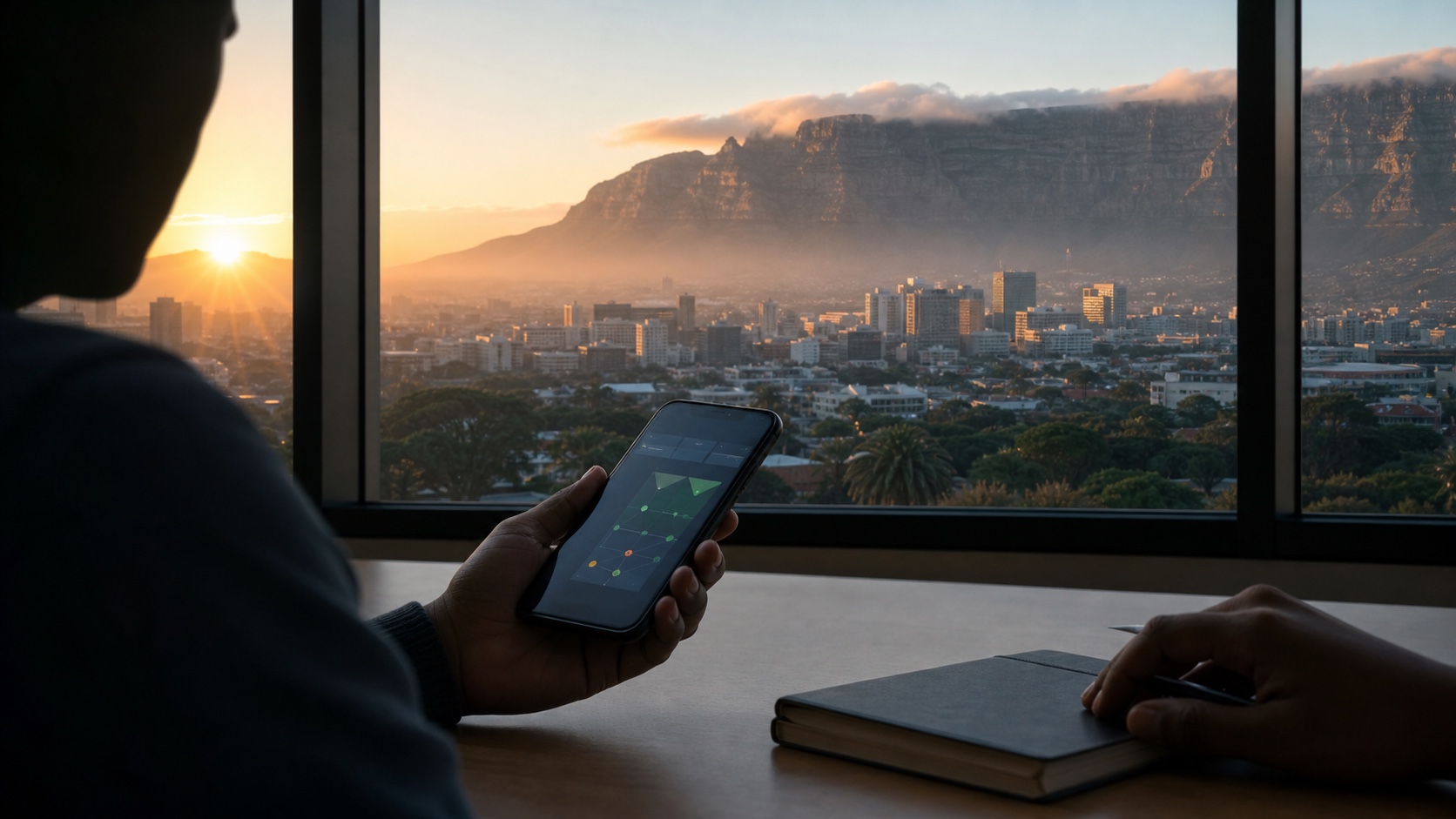 Cape Town skyline and smartphone representing public concern about online gambling controls